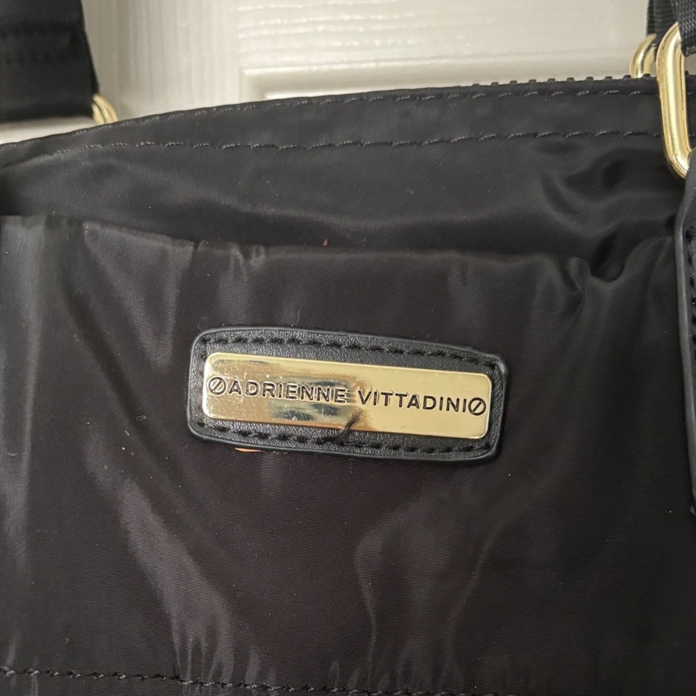 Adrienne Vittadini Black Nylon Shoulder Bag with Front Zip Pockets Travel - Picture 2 of 7